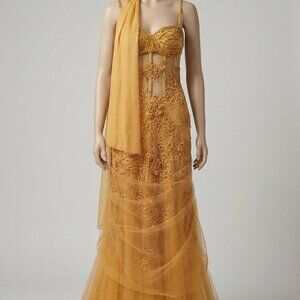 Exquisite Designer Party Wedding Evening Cocktail Runway Silk Scarf Corset Dress